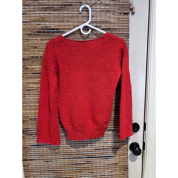 J. Crew Women's XS Red-Orange V-Neck Sweater Chunky Long Sleeve Fall - Picture 2 of 6